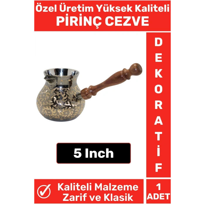 Özel Yüksek Kalite Isı İletkeni Kolay Temizlenir Estetik Dekoratif Türk Kahvesi Pirinç Cezve 5 Inch