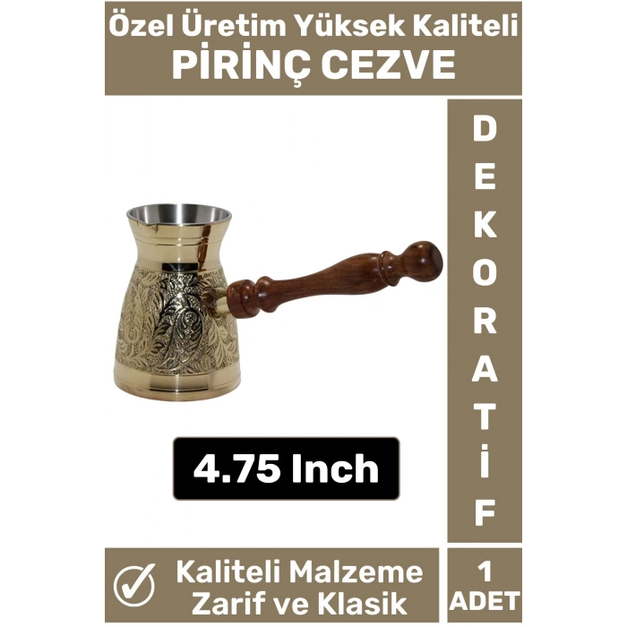 Yüksek Kaliteli Isı İletkenli Kolay Temizlenir Estetik Dekoratif Türk Kahvesi Pirinç Cezve 4.75 Inch