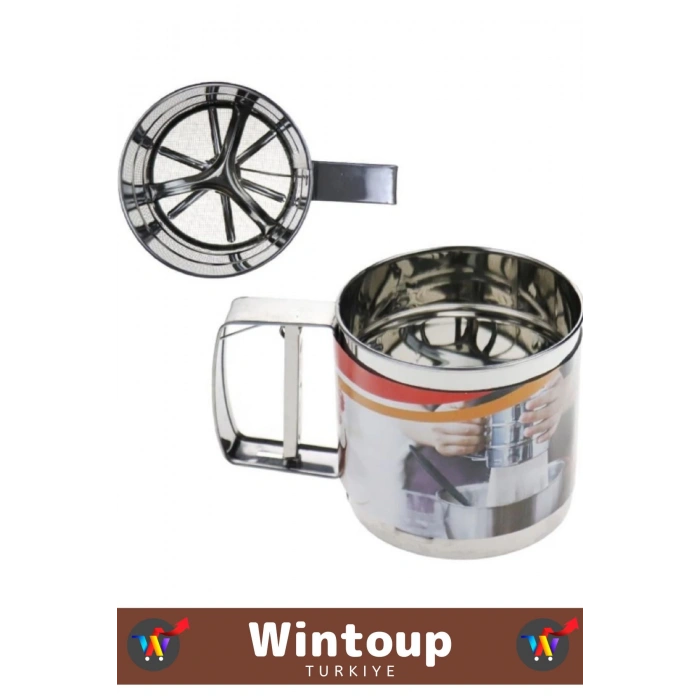 Özel Paslanmaz Çelik Tek Ele Uygun Tutma Kolu Pasta Hamur Baharat İnce Elekli Büyük Hazneli Un Eleği