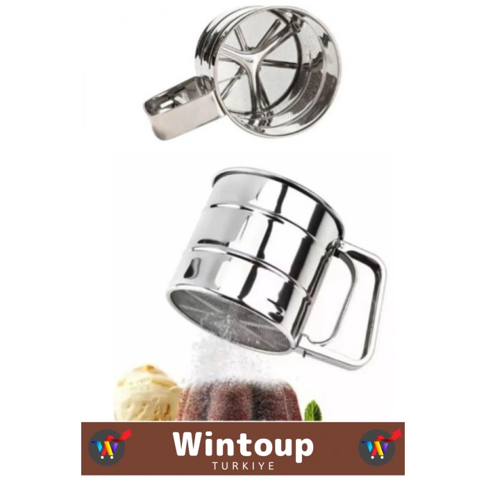 Özel Paslanmaz Çelik Tek Ele Uygun Tutma Kolu Pasta Hamur Baharat İnce Elekli Büyük Hazneli Un Eleği