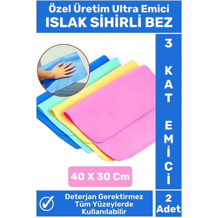 Özel Üretim Yüksek Kaliteli 3 Kat Emici Tüm Yüzeylerde Etkili Mutfak Banyo Islak Sihirli Bez 2 Adet