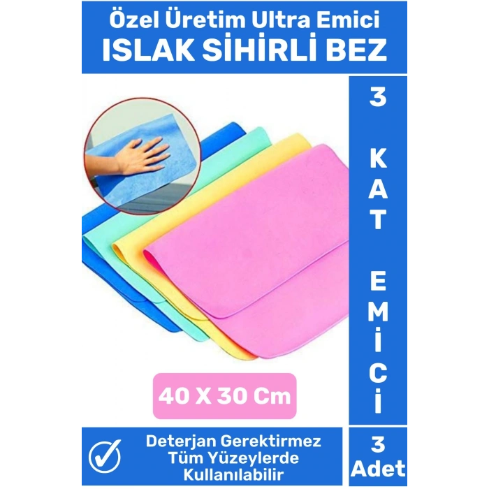 Özel Üretim Yüksek Kaliteli 3 Kat Emici Tüm Yüzeylerde Etkili Mutfak Banyo Islak Sihirli Bez 3 Adet