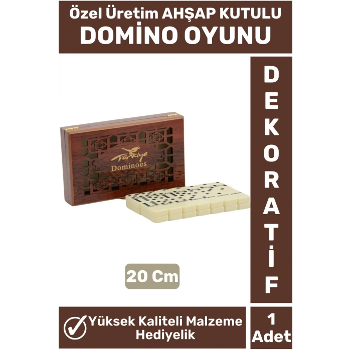 Premium Kompakt Yüksek Kaliteli Dekoratif Hediyelik Eğlenceli Masa Oyunu Ahşap Kutulu DOMİNO OYUNU