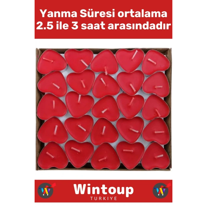 Premium Şık Dekoratif Ambians Sevgililer Günü Özel Gün Süslemesi 50 Adet KIRMIZI KALPLİ TEALIGHT MUM