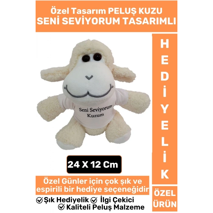 Özel Tasarım Kız Arkadaş Sevgili Sevgililer Günü Özel Gün SENİ SEVİYORUM KUZUM Tasarımlı PELUŞ KUZU