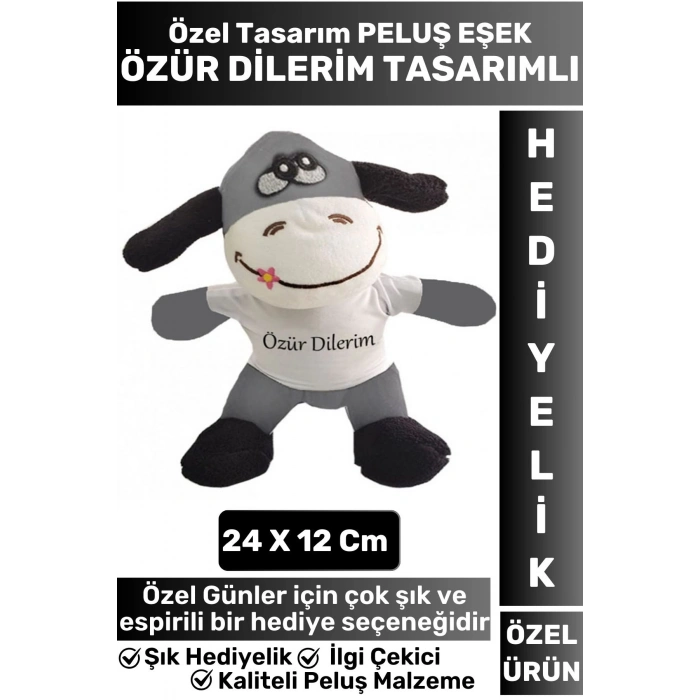 Özel Tasarım Erkek Kız Arkadaş Sevgili Sevgililer Günü Özel Gün ÖZÜR DİLERİM Tasarımlı PELUŞ EŞEK