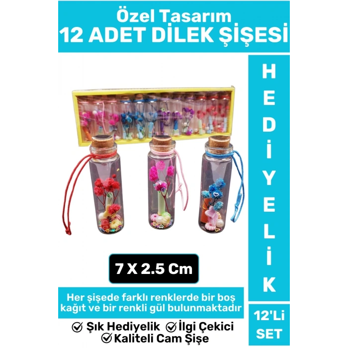Özel Tasarım Yüksek Kaliteli Cam Dekoratif Hediyelik Sevgili Çift Sevgililer Günü 12li DİLEK ŞİŞESİ