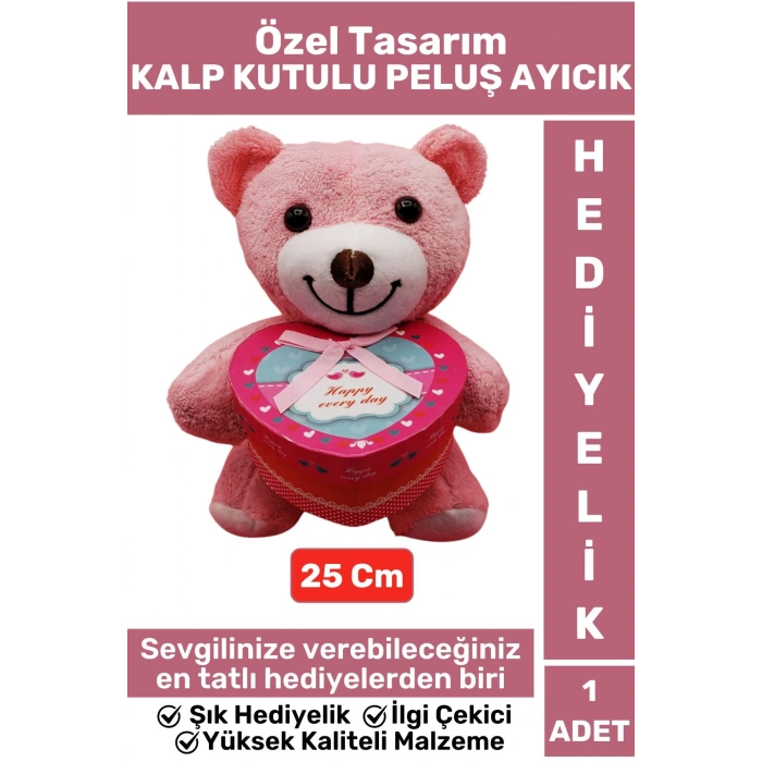 Özel Tasarım Kız Arkadaş Sevgiliye Hediyelik Sevgililer Günü Özel Gün KALP KUTULU Pembe PELUŞ AYICIK