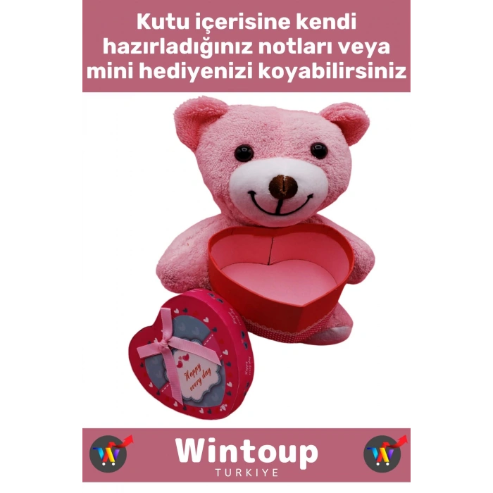 Özel Tasarım Kız Arkadaş Sevgiliye Hediyelik Sevgililer Günü Özel Gün KALP KUTULU Pembe PELUŞ AYICIK