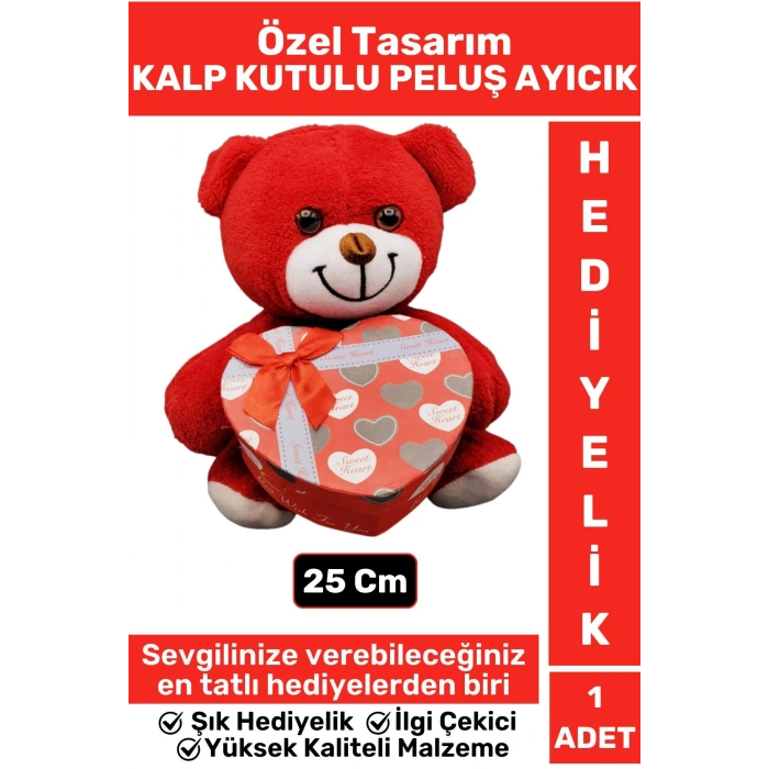 Özel Seri Kız Arkadaş Sevgiliye Hediyelik Sevgililer Günü Özel Gün KALP KUTULU Kırmızı PELUŞ AYICIK