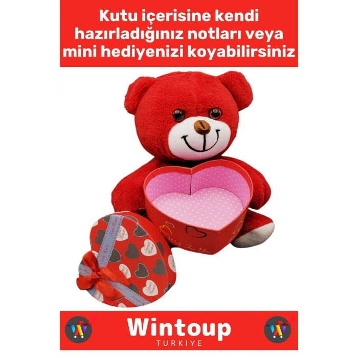 Özel Seri Kız Arkadaş Sevgiliye Hediyelik Sevgililer Günü Özel Gün KALP KUTULU Kırmızı PELUŞ AYICIK