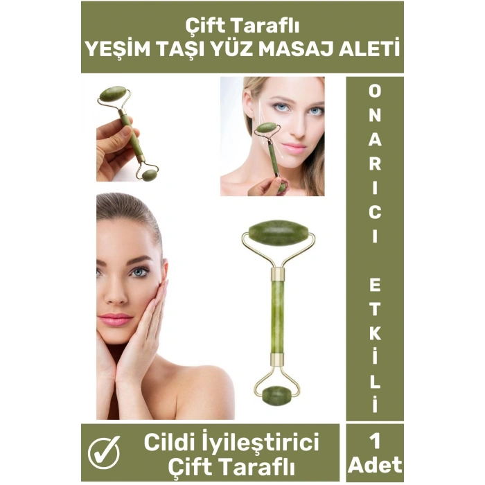 Özel Cilt Yenileyici Gençleştirici Çift Taraflı Şans Getiren YEŞİM TAŞI Jade Roller Yüz Masaj Aleti
