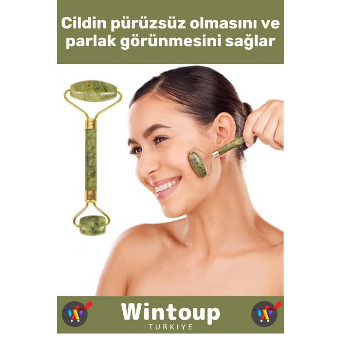 Özel Cilt Yenileyici Gençleştirici Çift Taraflı Şans Getiren YEŞİM TAŞI Jade Roller Yüz Masaj Aleti