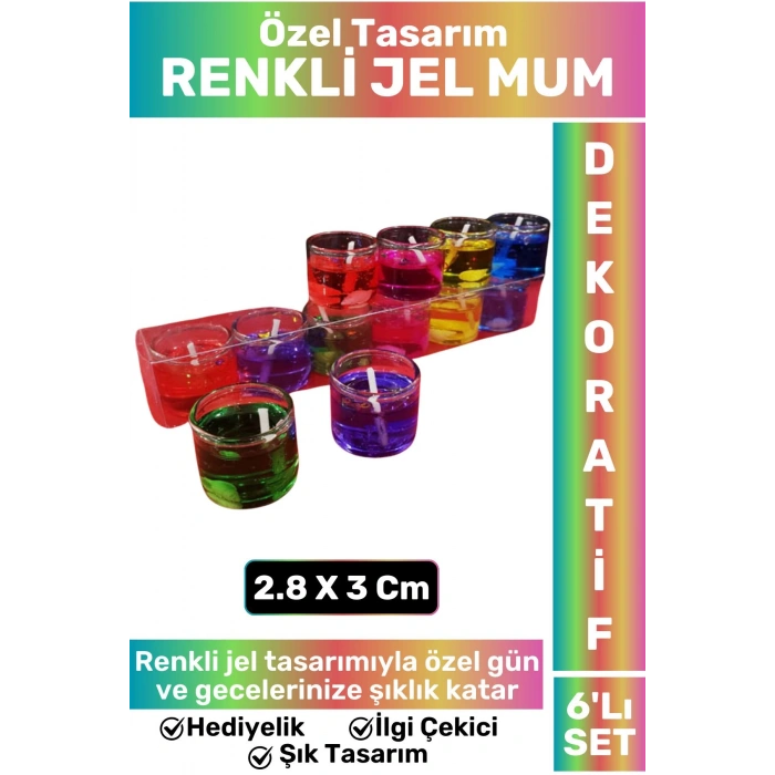Özel Restoran Özel Gün Gece Yıldönümü Süsleme Kutlama Hediyelik Şık Dekoratif 6lı RENKLİ JEL MUM