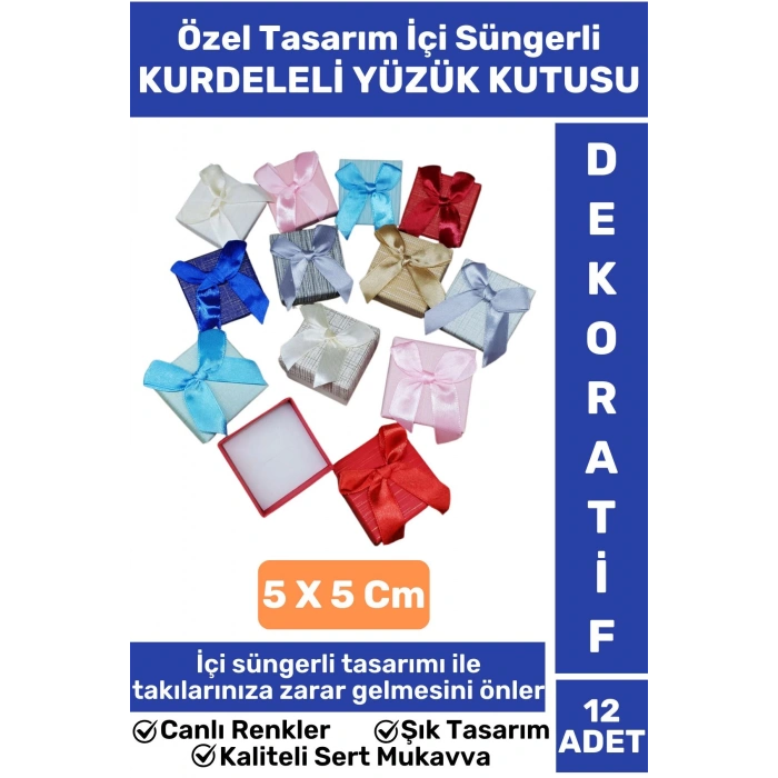 Özel Seri Yüksek Kaliteli Sert Mukavva Özel Gün Sevgili Anne Baba KURDELELİ YÜZÜK TAKI KUTUSU 12 Adt