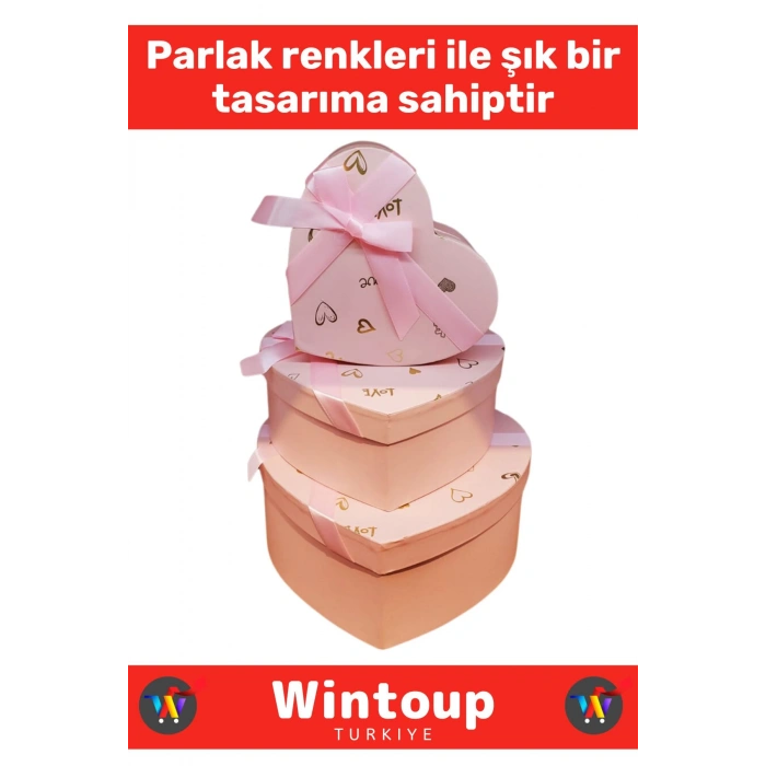 Premium Özel Gün Doğum Günü Hediyelik Sevgililer Günü Hediye Kutusu 3lü KURDELELİ KALPLİ KUTU SETİ