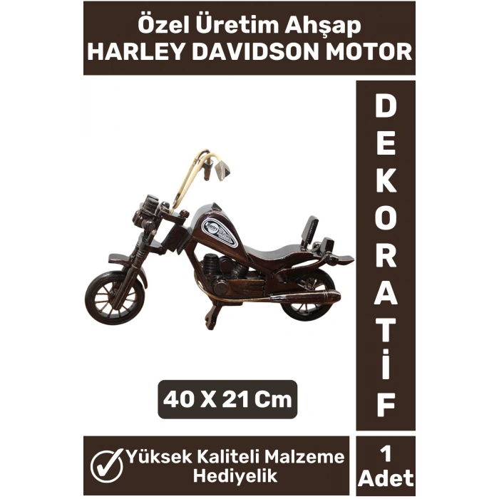 Premium Seri Yüksek Kaliteli Dekoratif Hediyelik Biblo Süs Motorcu Ahşap HARLEY Motor