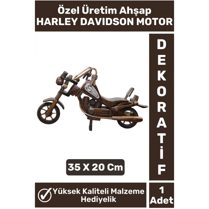 Premium Seri Yüksek Kaliteli Dekoratif Hediyelik Biblo Süs Motorcu Ahşap HARLEY Motor