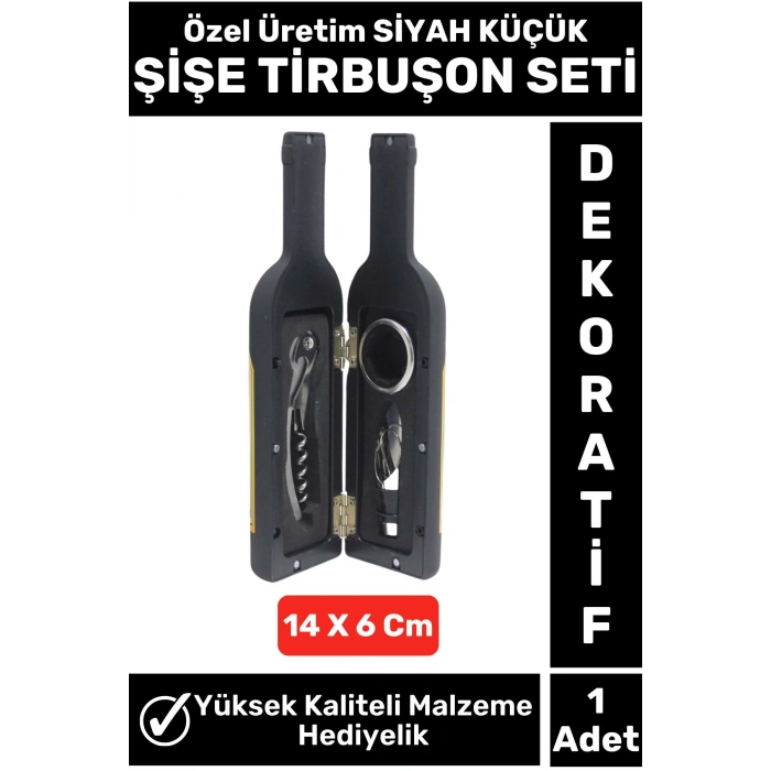 Özel Seri Yüksek Kaliteli Şarap Şişesi Tasarımlı Şarap Şişesi Açacağı SİYAH Şaraplık Tirbuşon Seti