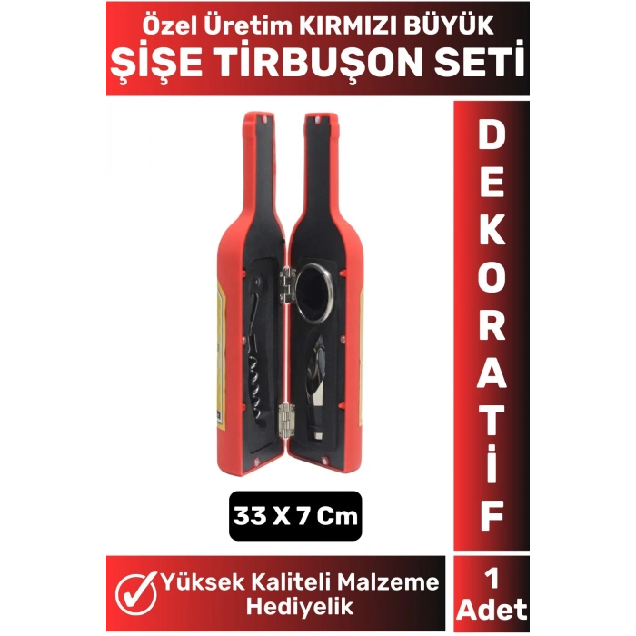 Premium Yüksek Kaliteli Şarap Şişesi Tasarımlı Şarap Şişesi Açacağı Kirmizi Şaraplık Tirbuşon Seti