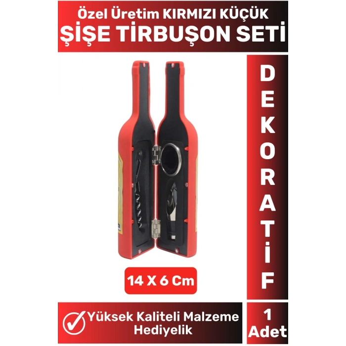 Premium Yüksek Kaliteli Tasarımlı Şişe Açacağı KIRMIZI Tirbuşon Seti