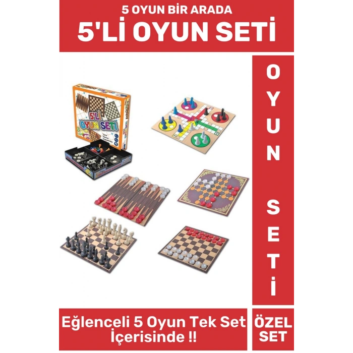 Özel Eğitici Eğlenceli Çocuk Yetişkin Kızma Birader Satranç Tavla Dama 9 Taş Tek Kutu 5Lİ OYUN SETİ