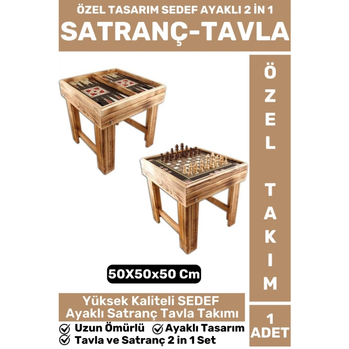 Özel Tasarım Yüksek Kaliteli SEDEF 2 in 1 Oyun Takımı Ayaklı SATRANÇ TAVLA Oyun Takımı Seti