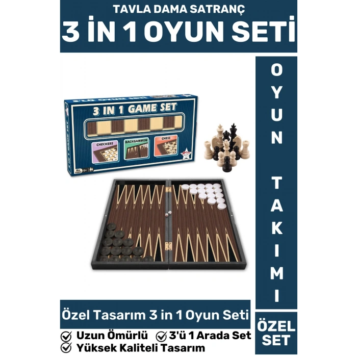 Elit Yüksek Kaliteli Uzun Ömürlü Aile Ev Arkadaş Kahve Cafe TAVLA DAMA SATRANÇ 3in1 Oyun Takımı