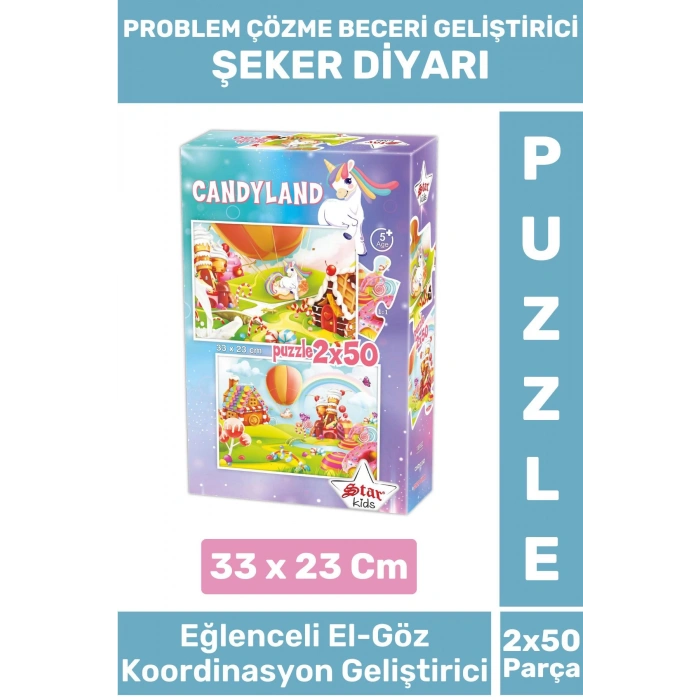 Premium Seri Eğlenceli El Göz Koordinasyon Beceri Geliştirici Çocuk 2X50 Parça PUZZLE ŞEKER DİYARI
