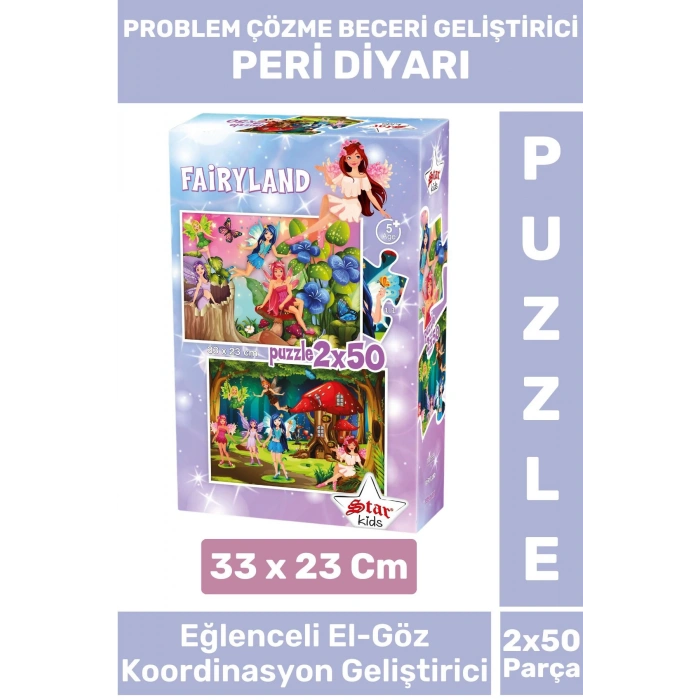 Premium Seri Eğlenceli El Göz Koordinasyon Beceri Geliştirici Çocuk 2X50 Parça PUZZLE PERİ DİYARI