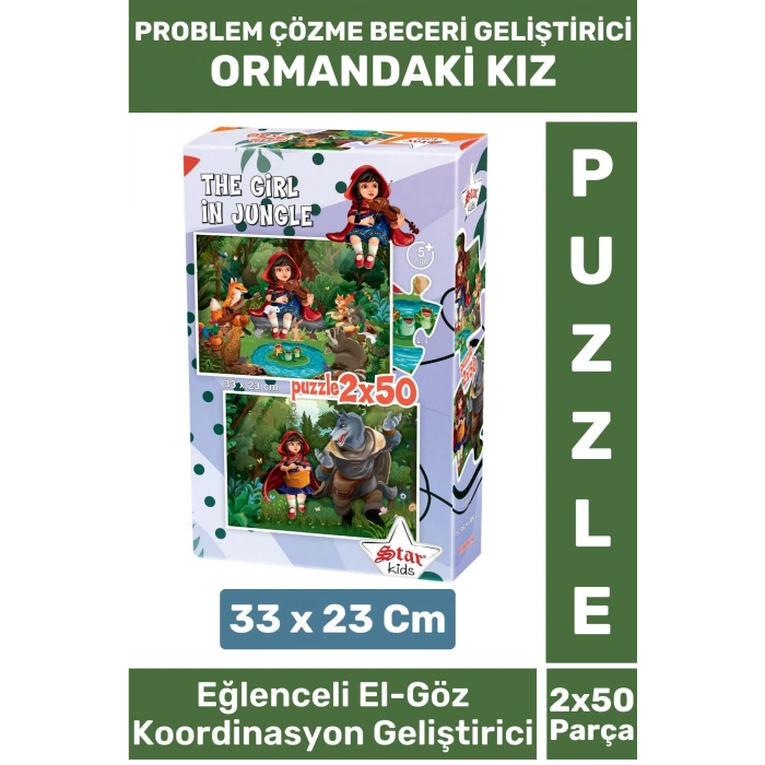 Premium Seri Eğlenceli El Göz Koordinasyon Beceri Geliştirici Çocuk 2X50 Parça PUZZLE ORMANDAKİ KIZ