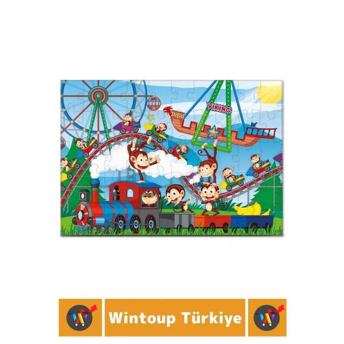 Premium Eğlenceli El Göz Koordinasyon Beceri Geliştirici Çocuk 2X50 Parça PUZZLE MAYMUN LUNAPARKI