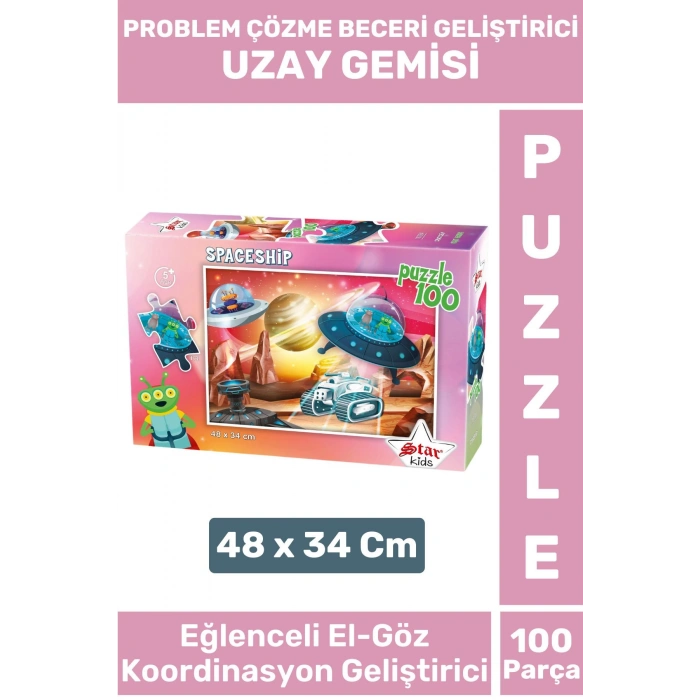 Premium Seri Eğlenceli El Göz Koordinasyon Beceri Geliştirici Çocuk 100 Parça PUZZLE UZAY GEMİSİ