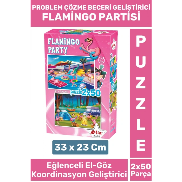 Premium Eğlenceli El Göz Koordinasyon Beceri Geliştirici Çocuk 2X50 Parça PUZZLE FLAMİNGO PARTİSİ
