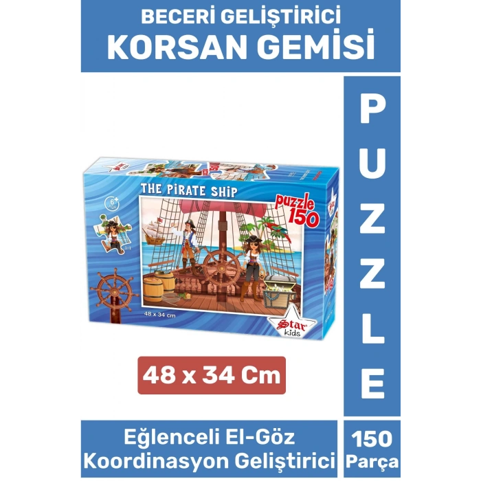 Premium Seri Eğlenceli El Göz Koordinasyon Beceri Geliştirici Çocuk 150 Parça PUZZLE KORSAN GEMİSİ