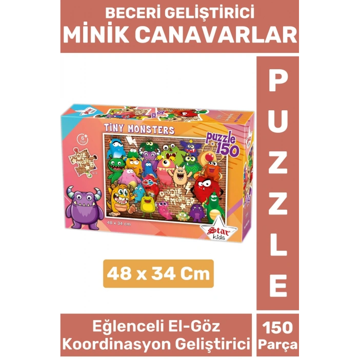 Özel Seri Eğlenceli El Göz Koordinasyon Beceri Geliştirici Çocuk 150 Parça PUZZLE MİNİK CANAVARLAR