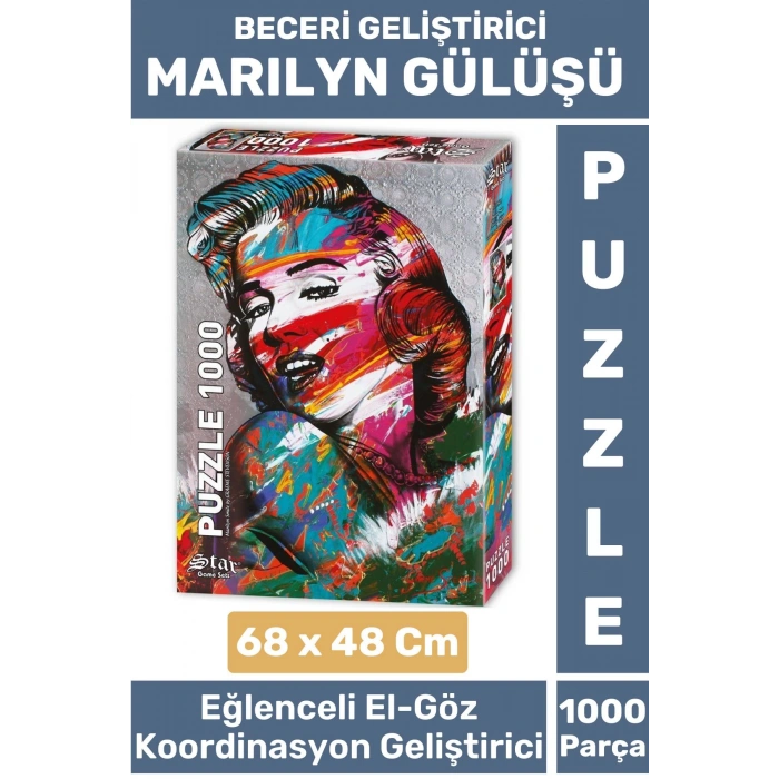 Premium El Göz Koordinasyon Beceri Görsel Algı Geliştirici 1000 Parça Çocuk PUZZLE MARILYN GÜLÜŞÜ