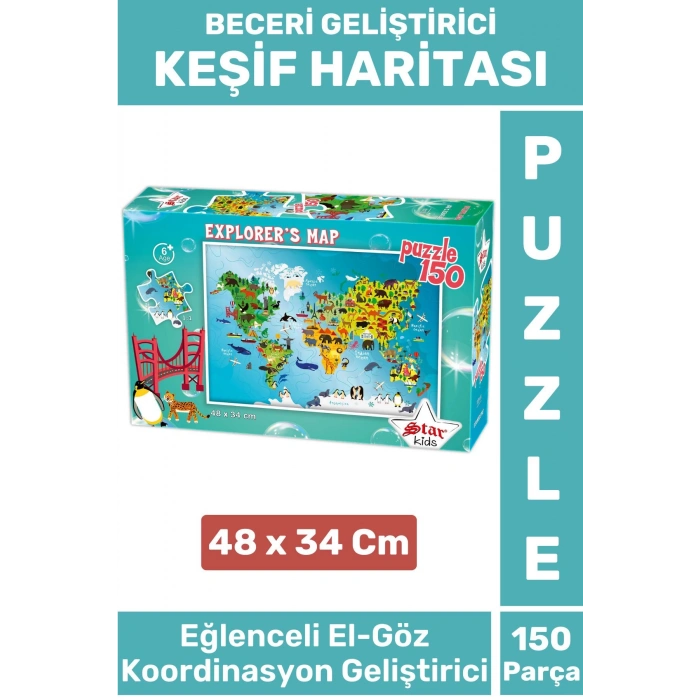 Premium Seri Eğlenceli El Göz Koordinasyon Beceri Geliştirici Çocuk 150 Parça PUZZLE KEŞİF HARİTASI