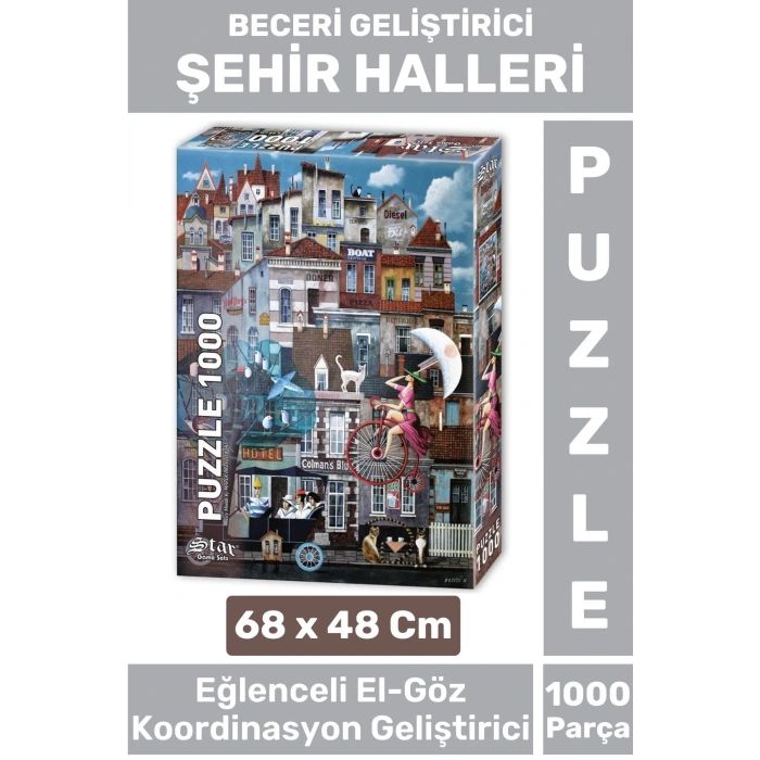 Premium El Göz Koordinasyon Beceri Görsel Algı Geliştirici Çocuk 1000 Parça PUZZLE ŞEHİR HALLERİ