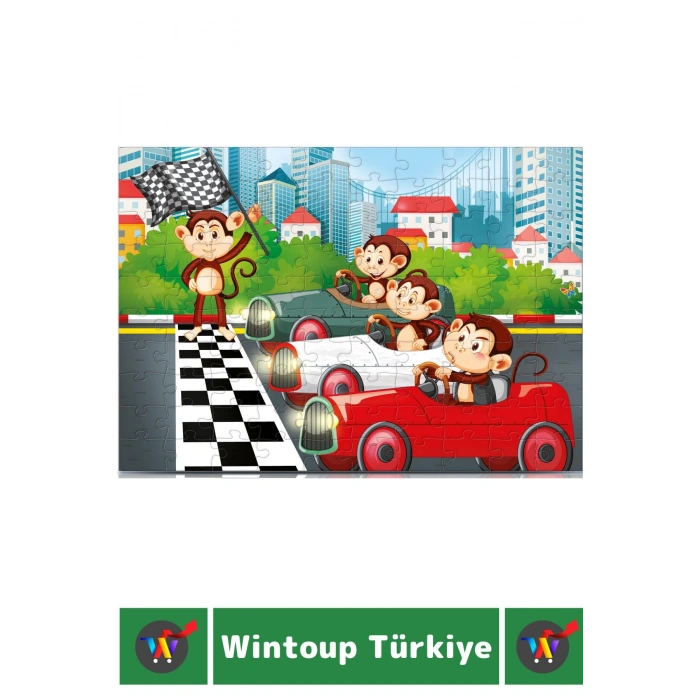 Premium Seri Eğlenceli El Göz Koordinasyon Beceri Geliştirici Çocuk 2x100 PUZZLE MAYMUN YARIŞI