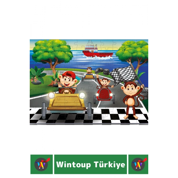 Premium Seri Eğlenceli El Göz Koordinasyon Beceri Geliştirici Çocuk 2x100 PUZZLE MAYMUN YARIŞI