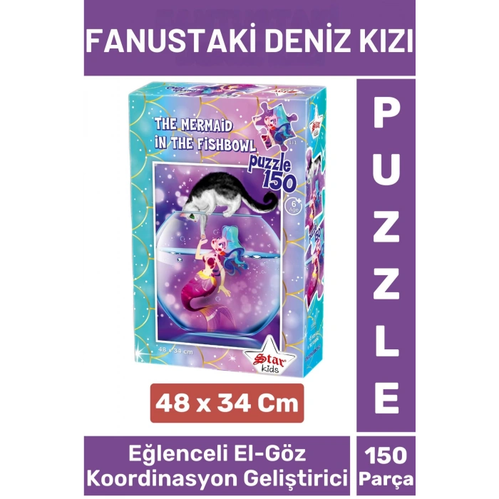 Premium Eğlenceli El Göz Koordinasyon Beceri Geliştirici Çocuk 150 Parça PUZZLE FANUSTAKİ DENİZ KIZI