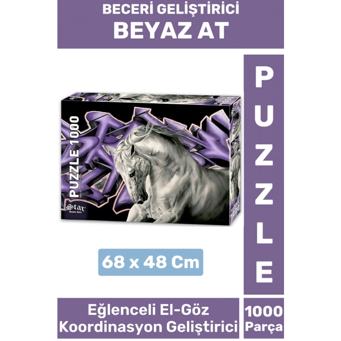Premium Eğlenceli El Göz Koordinasyon Beceri Görsel Algı Geliştirici Çocuk 1000 Prça PUZZLE BEYAZ AT