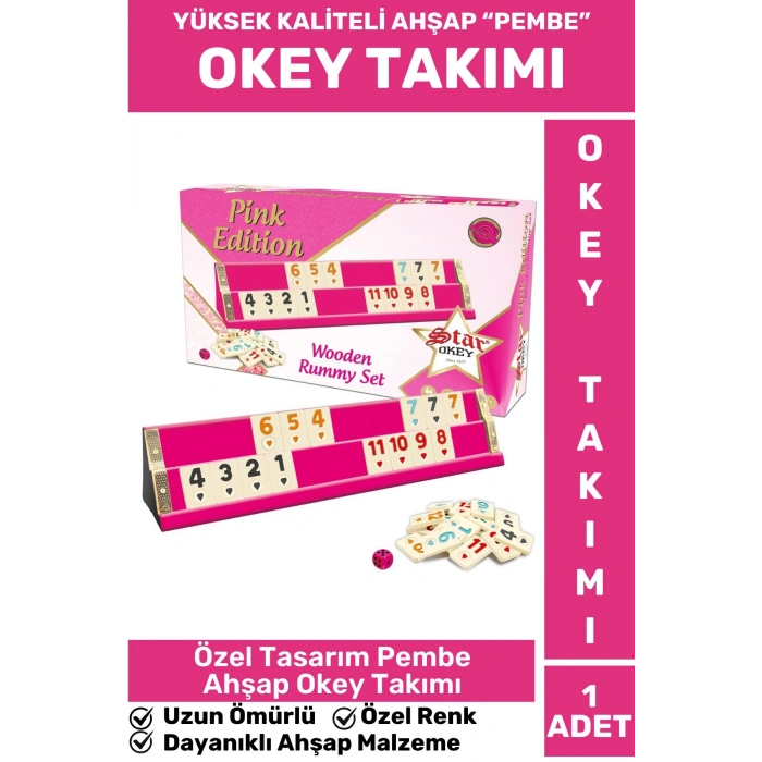 Özel Model Uzun Ömürlü Aile Ev Arkadaş KIZ EĞLENCE HEDİYELİK Oyun Takımı AHŞAP PEMBE 101 Okey Takımı