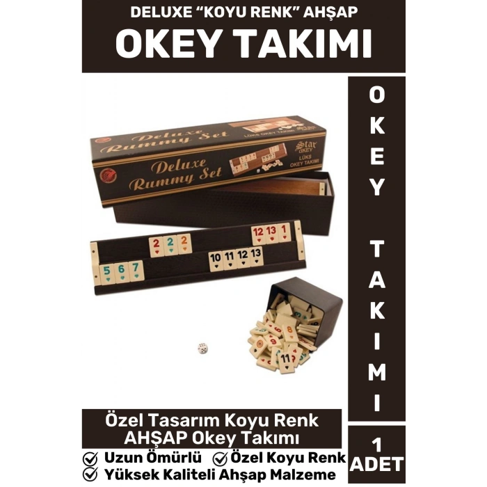 Premium Uzun Ömürlü Dayanıklı Aile Ev Arkadaş Kahve Cafe Oyun Takımı AHŞAP KOYU RENK 101 Okey Takımı