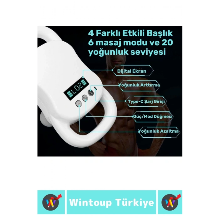 Ergonomik Kol Bacak Sırt Bel 4 Başlıklı Yoğunluk Ayarlamalı 20 Hız Seviyeli Type C Şarj Masaj Aleti