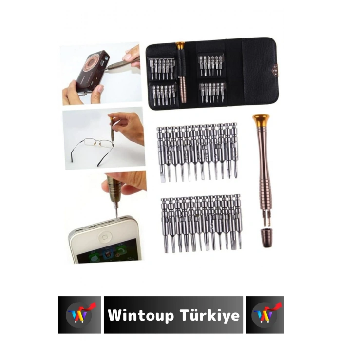 Premium Kompakt Cep Boy 1 Tornavida Kalemi 24 Uç Elektronik Tamirat Cüzdanlı Mini Tornavida Seti