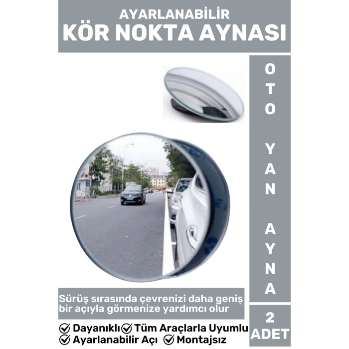 Premium Tüm Araçlarla Uyumlu Ayarlanabilir Açı Geniş Açı Çerçevesiz Montajsız Kör Nokta Aynası 2 Adt