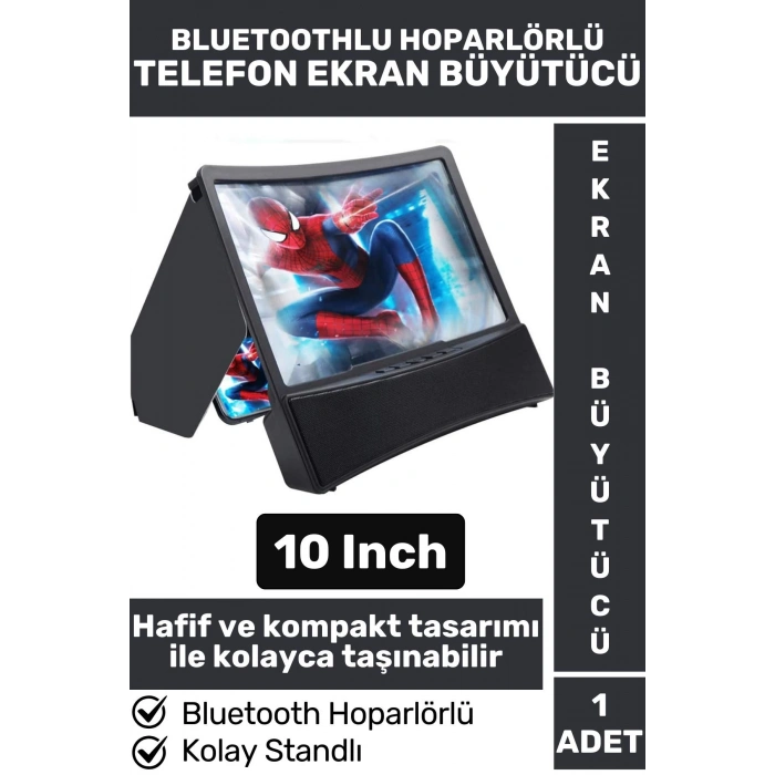 Premium Kompakt Bluetoothlu Hoparlörlü Ekran Büyütücü Cep Telefonu Stand Ekran Büyütücü 10 Inch