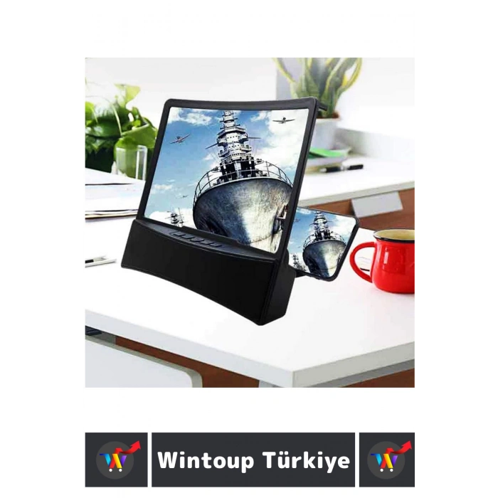 Premium Kompakt Bluetoothlu Hoparlörlü Ekran Büyütücü Cep Telefonu Stand Ekran Büyütücü 10 Inch